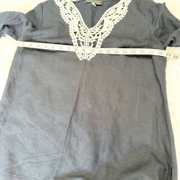 Linen Blend Context Navy Blue Blouse 3/4 Sleeve Size Small Lord and Taylor - Picture 4 of 7